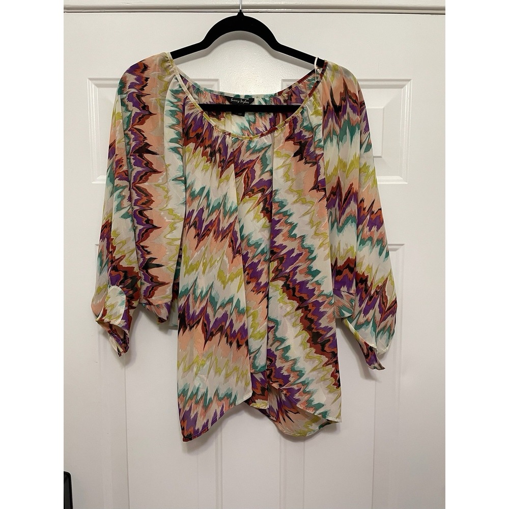 Sunny Taylor Women's Geometric BOHO Tunic Casual Beach Shirt Top Office Blouse
